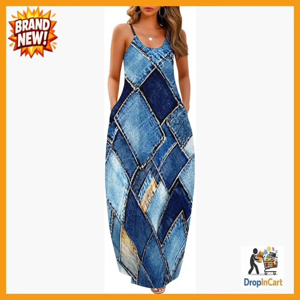 Maxi Dress with Pockets Loose Fit Casual Strap Elegant Summer Beach Travel